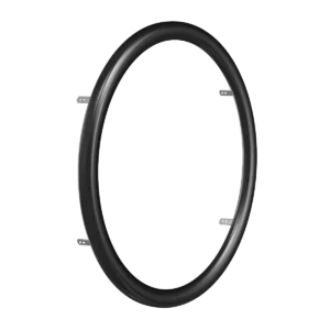 Angled view of curve l tetra handrim showing mounting tabs