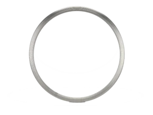 Front view of stainless steel handrim with textured grip