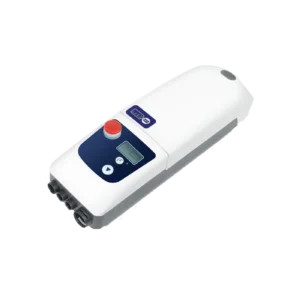 Control box with emergency stop and battery pack