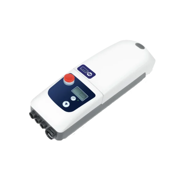 Control box with emergency stop and battery pack