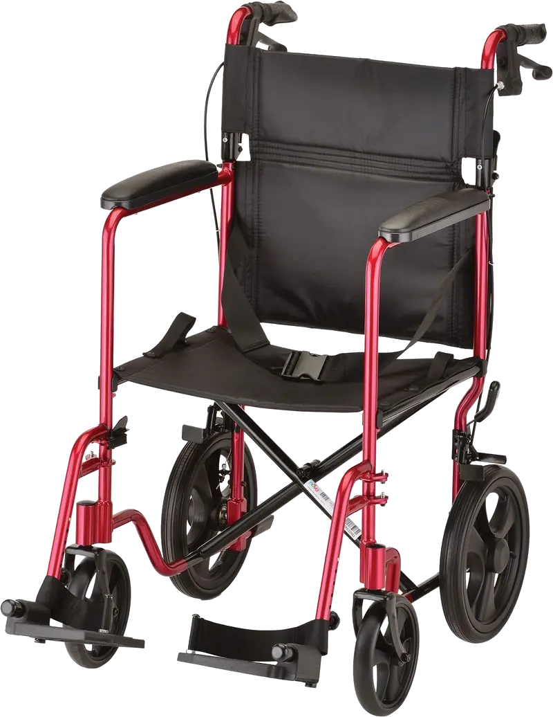 Angled view of transport chair