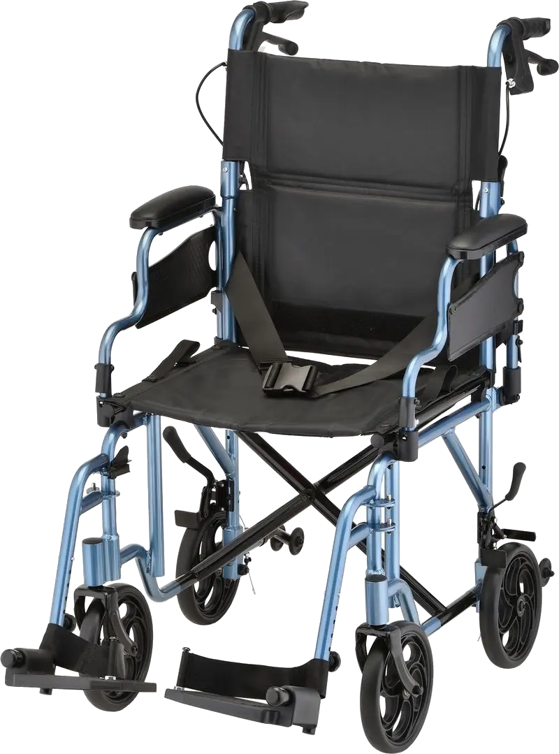 Front view of transport chair with footrests