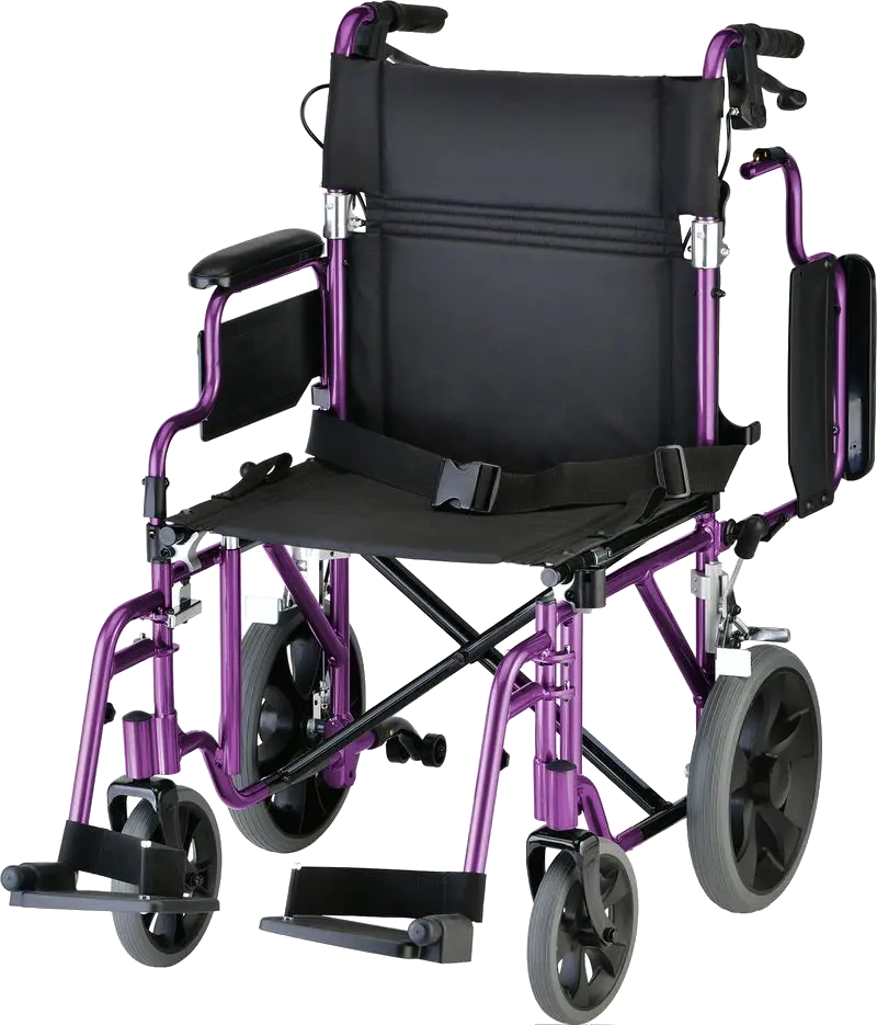 Front view of transport chair with one arm flipped back