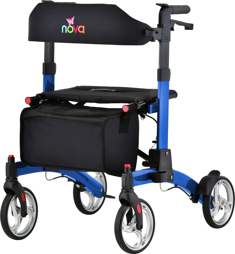 Rollator with adjustable height backrest