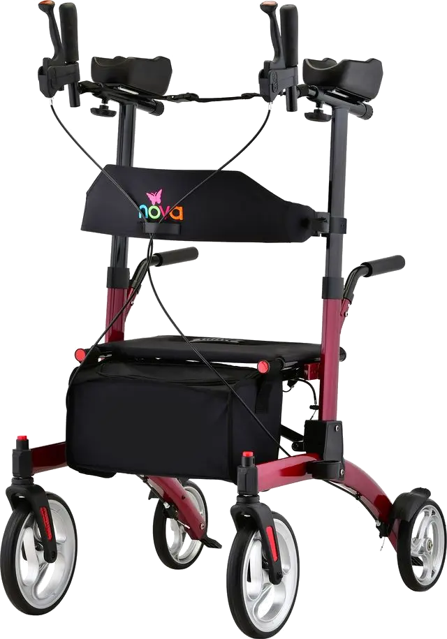 Upright rollator with large front wheels