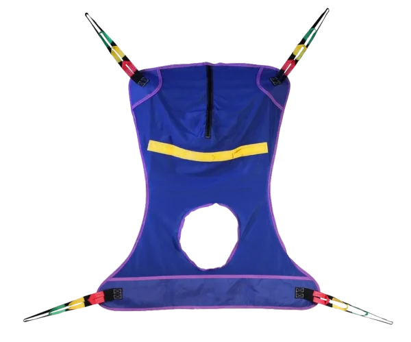 Sling with commode hole spread out showing multiple attachment points