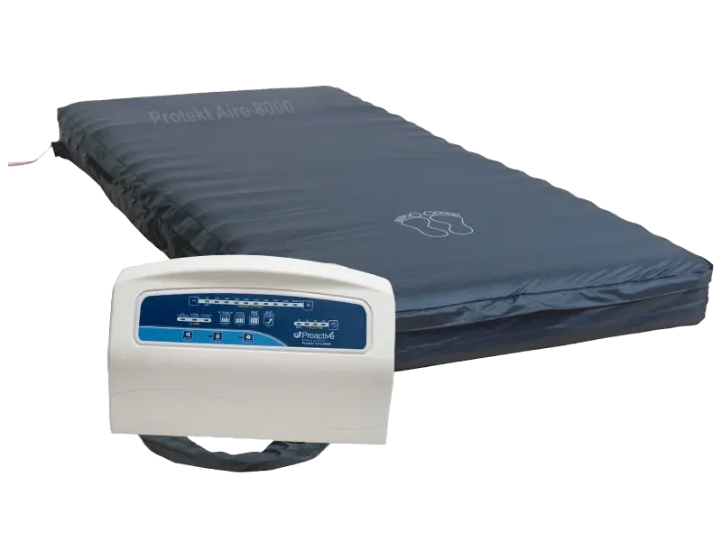 Side view of mattress and pump