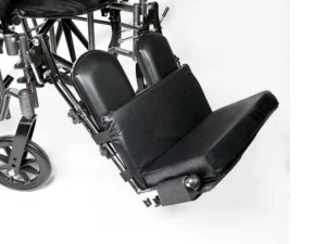 Footrest extender pad covers both footplates and the legrest pad supports the legs