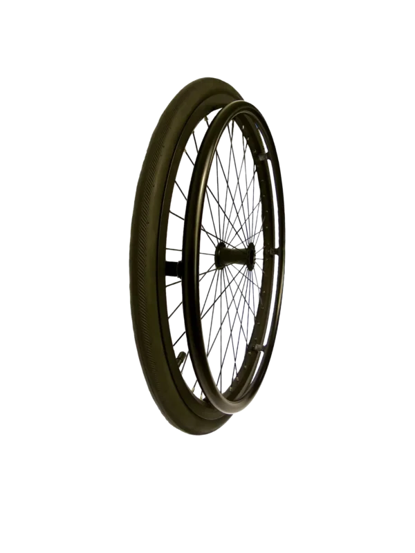 Black Schwalbe RightRun tire on black Perigon spoked rim