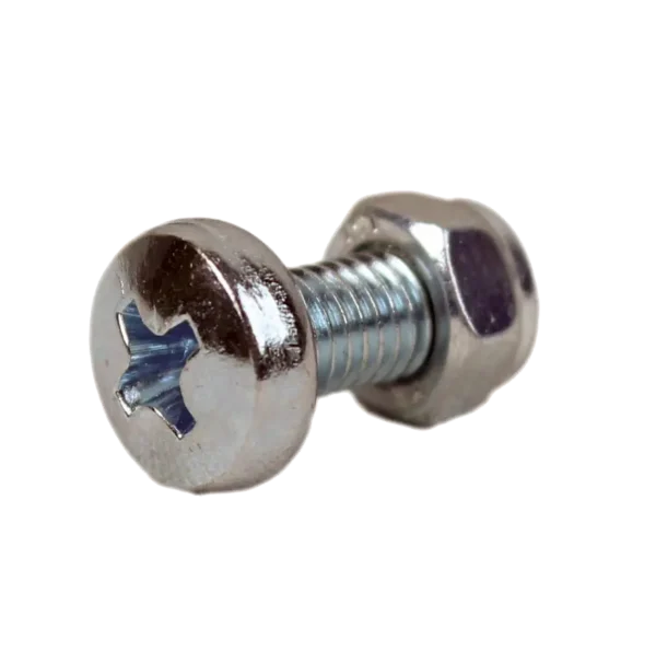 Bolt with nut attached.